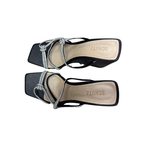 Schutz | Lauryn Wedged Sandal - Crystal Black Leather - Picture 5 of 9